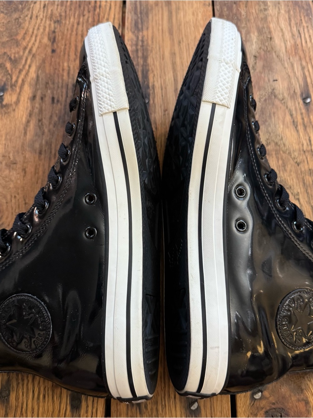 Converse Black Patent High-Top Sneakers with White Sole Red Inside - Picture 7 of 9
